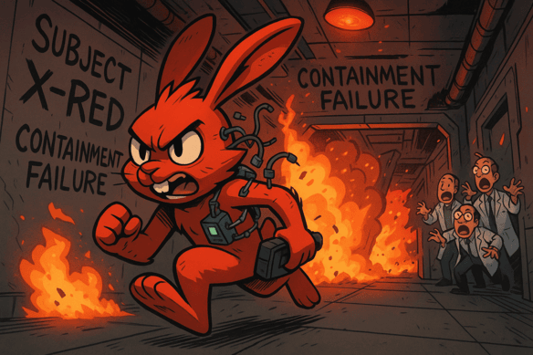 Red Rabbit escaping the lab